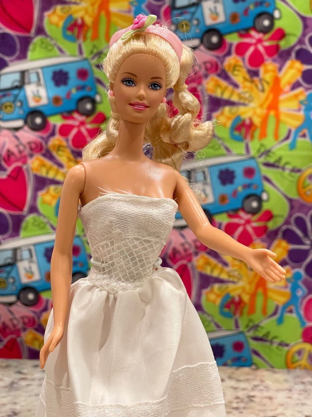 Barbie In Fashion Avenue White Wedding Dress Ponytail pull string on Back